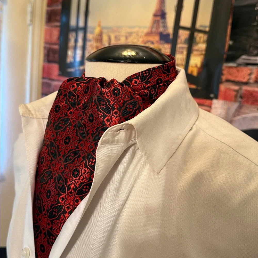 Elegant Red and Black Paisley Ascot Cravat